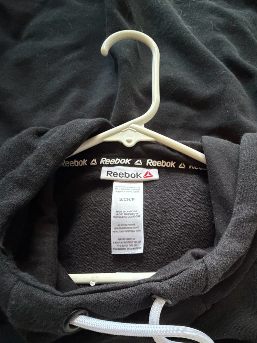 Reebok Black Pullover Hoodie with Logo Neck Tape